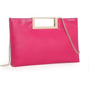 Women's Pink Vegan Leather Metal Handle Fashion Stylish Clutch